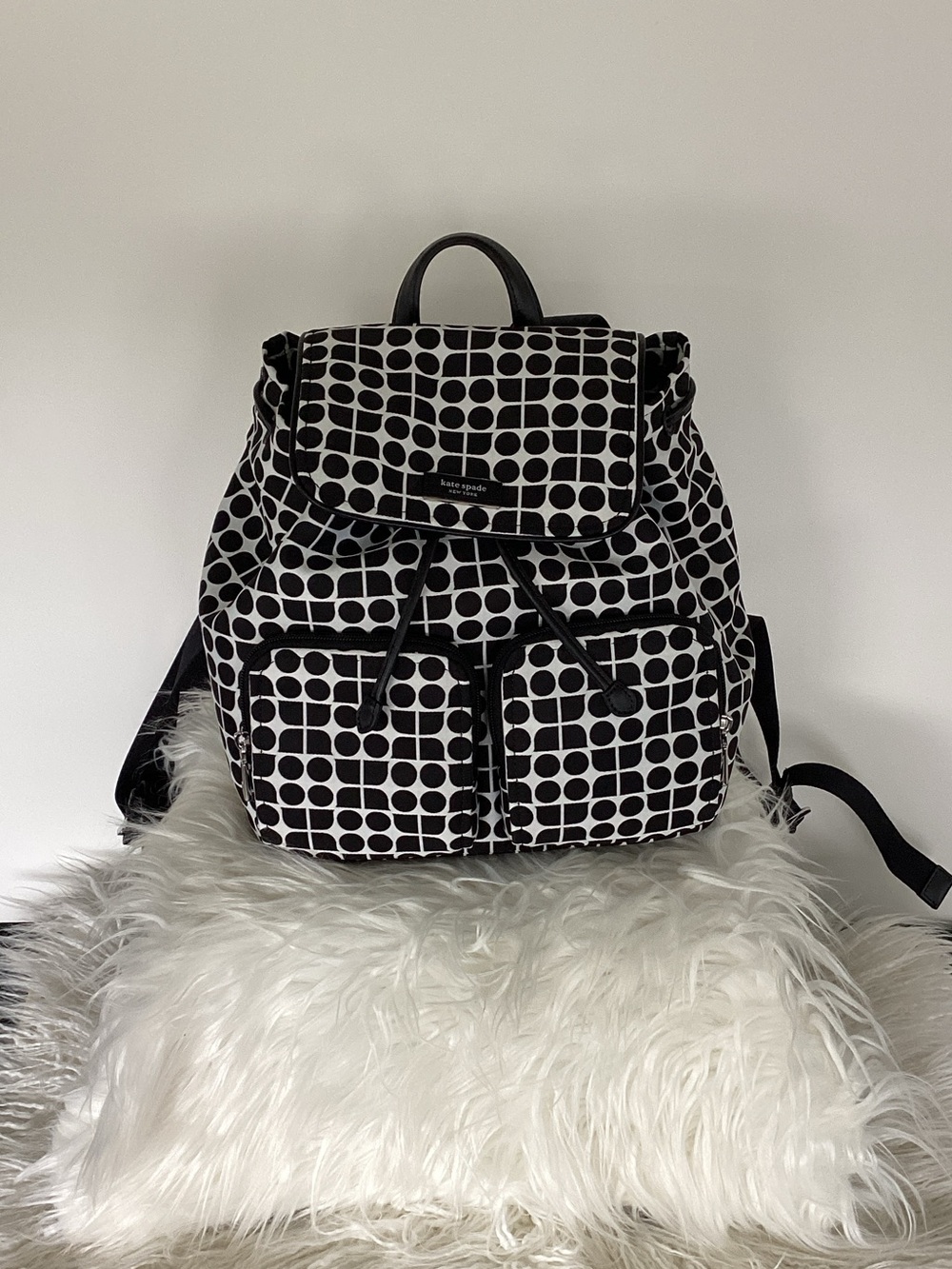 kate spade Black and White Geometric Drawstring Backpack